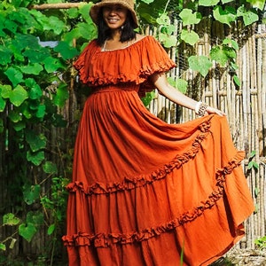 Burnt Orange Dress, Boho Orange Dress, Women Orange Dress, Women Orange Long Dress, Orange Flare Dress, Orange Dress Women, Off Shoulder image 5