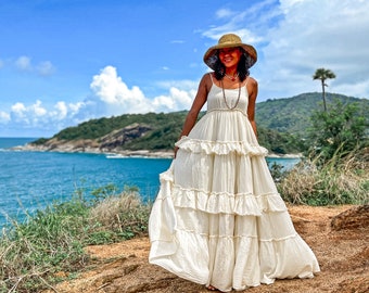 Beach Dress, White Cotton Dress, Women Maxi Dress, Bohemian Wedding Dress,  Cotton Bridal Dress, Plus Size Clothing, Feminine Summer Dress - Etsy
