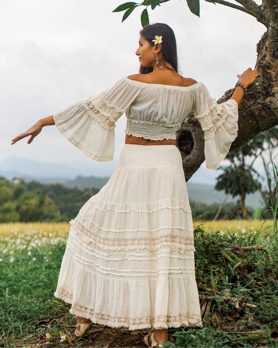 Jupe Blanche Jupe Longue Boho Boheme Jupe Longue Blanche Jupe