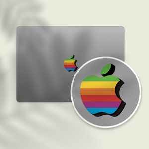 3D Effect Retro Apple Logo MacBook Logo & iPad Logo Sticker | Vintage Rainbow Stripes Apple Logo MacBook, iPad, iPhone Logo Sticker