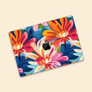 Colorful Blossoms MacBook Skin – Hand-Painted Floral Design, 3M Adhesive, Ultra-Thin MacBook Cover, No Residue, MacBook Decal