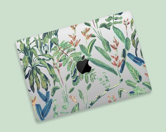 Tropical Plants Illustration MacBook Clear Skin | Blossoming Flowers MacBook Protective Transparent Skin | Nature-Themed MacBook Cover