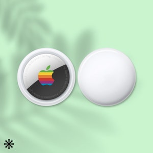 Retro Regenbogen Apple Logo Clear Skin für AirTag | Vintage Stolz Apple AirTag Aufkleber | Buntes Abzeichen AirTag Aufkleber | Kultiger Bunter Apfel