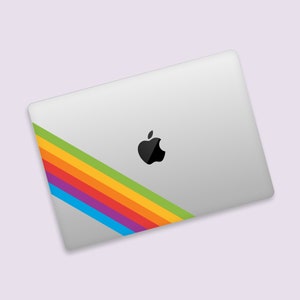Vintage Apple Rainbow Stripes MacBook Transparent Skin | Colorful Retro Pattern MacBook Clear Decal | Classic Apple Design MacBook Pro Decal