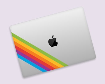 Vintage Apple Rainbow Stripes MacBook Transparent Skin | Colorful Retro Pattern MacBook Clear Decal | Classic Apple Design MacBook Pro Decal