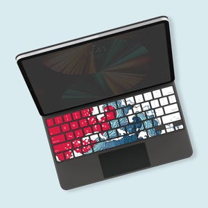 Japanese Art Wave Magic Keyboard for iPad Keyboard Sticker | Ukiyo-e Style & Red and Blue Design Magic Keyboard for iPad Pro Keyboard Decal