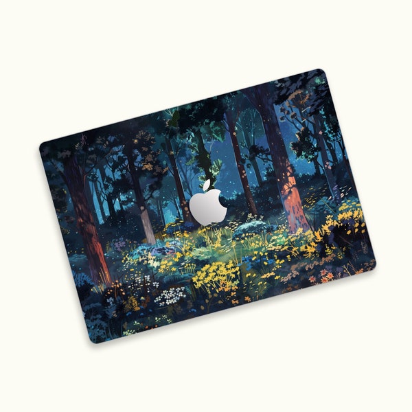 Starlit Sky and Mysterious Woods MacBook Skin | Tranquil Atmosphere MacBook Protective Cover | Forest Night Scene MacBook Air Wrap