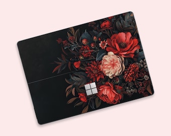Victorian Dark Floral Surface Pro Skin, Crimson Peony Bouquet Tablet Decal, Romantic Botanical Vinyl Wrap