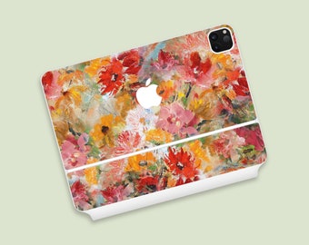 Abstract Flower Beauty iPad Magic Keyboard Skin | Bold Color Fusion iPad Magic Keyboard Cover | Warm Tones Harmony iPad Magic Keyboard Decal
