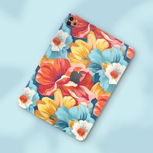 Colorful Blossoms iPad Skin – iPad Pro Decal with Hand-Painted Floral Design, 3M Adhesive, Ultra-Thin iPad Skin, Scratch-Resistant
