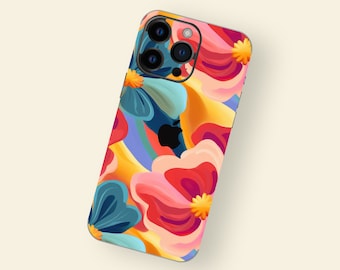 Illustrated Floral iPhone Skin, iPhone Decal in Vibrant Floral Design, Bold Floral iPhone Decal, Durable Protection for iPhone