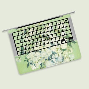 White Rose Impression MacBook Skin | Van Gogh Inspired Floral Art MacBook Air Decal ｜ Painterly Design MacBook Pro Skin | Keyboard Stickers