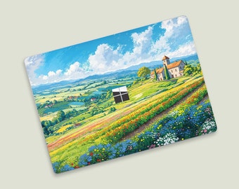 Country Manor View Surface Laptop Skin | Serene Countryside Surface Book Skin | Vibrant Flower Fields & Blue Skies and Clouds Surface Skin