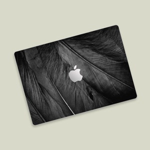 Black Feather Texture MacBook Skin | Monochromatic Elegance MacBook Air Skin | Natural Sophistication MacBook Protective Cover, MacBook Wrap