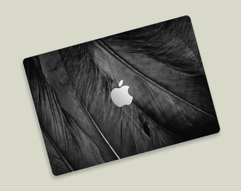 Black Feather Texture MacBook Skin | Monochromatic Elegance MacBook Air Skin | Natural Sophistication MacBook Protective Cover, MacBook Wrap