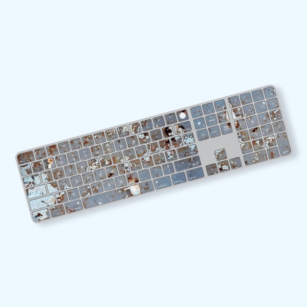 Rustic Blue Iron-Themed Key Stickers for Apple Magic Keyboard with Touch ID & Numeric Keypad (A2520) - Unique, Stylish, Oil-Resistant