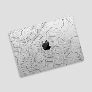 Geographic Contour Map MacBook Transparent Skin | Abstract Topography MacBook Pro Clear Protective Skin | Terrain Lines MacBook Air Decal Black Pattern, Top Skin