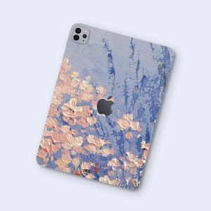 Impressionistic Pink Floral & Blue Background iPad Pro Skin | Artistic Floral Design iPad Air Skin | Warm Florals iPad mini Skin | iPad Wrap