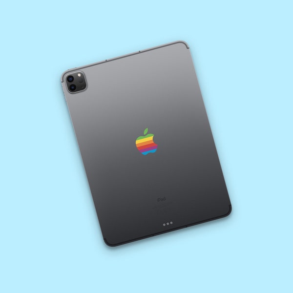 Etiqueta engomada vibrante del logotipo de Apple del arco iris de estilo retro para iPad o iPad Magic Keyboard: colorido, fácil de aplicar, accesorio nostálgico perfecto