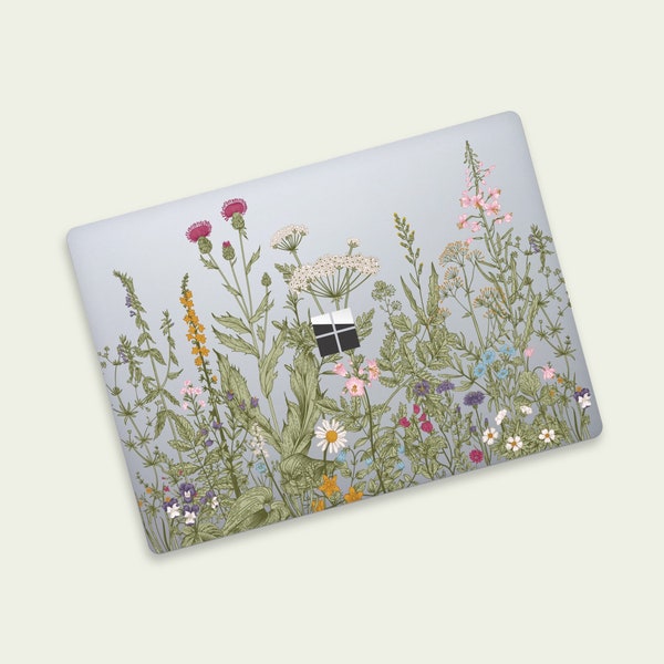 Skin trasparente per laptop con superficie Nature's Blooms / Skin trasparente con design a fiori selvatici / Skin trasparente per superficie con motivo floreale per laptop Studio