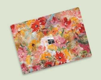 Spring Bloom Charm Surface Book & Surface Laptop Skin | Vivid Red and Pink Flower Surface Laptop Skin | Surface Anti-Scratch Accessory