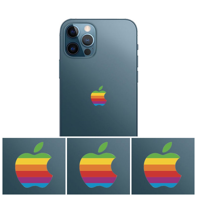 Set of 4 Retro vintage apple logo Decals iPhone 14 logo iPhone 12 Pro Max iPhone 11 Pro Max, iPhone 11 Pro, iPhone 11, iPhone X image 1