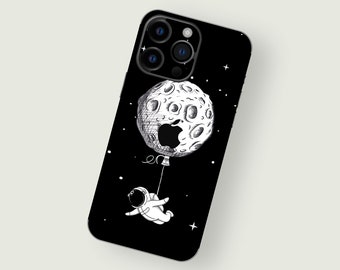 Skin adhésive d'iPhone pour astronaute dans l'exploration spatiale | Coque iPhone design monochrome et arrière-plan galactique | Coque iPhone illustration humoristique