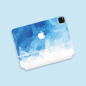Tranquil Blue Gradient Watercolor iPad Pro Magic Keyboard Skin | Serene Cloud Brushstrokes Protective Skin for Magic Keyboard for iPad Pro