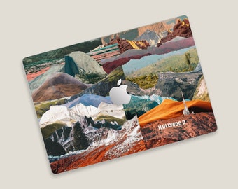 Mountain Landscape Vintage Patchwork MacBook Skin | Geographic Collage MacBook Skin | Hollywood Sign MacBook Decal | Desert & Snowy Mac Skin