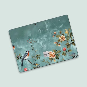 Motivo de pássaro e flor ornamentado Surface Pro Skin | Design de pássaro floral elegante Surface Go Decal | Estilo artístico cultural Surface Pro 11 Wrap
