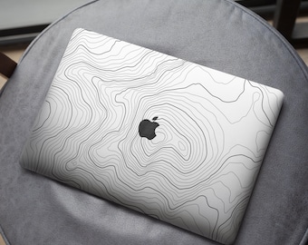 Geographische Konturkarte MacBook Hülle Transparent | Abstrakte Topographie MacBook Pro Klare Schutzhülle | Terrain Lines MacBook Air Aufkleber