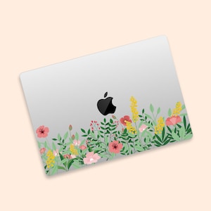 Vibrant Floral Pattern MacBook Transparent Skin | Colorful Blossoms MacBook Clear Skin | Cartoon Nature Aesthetic MacBook Protective Decal