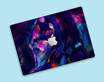 Deep Purple and Blue Hues Abstract Art MacBook Pro Skin | Liquid Light Illusion MacBook Air Skin | Luminous Flow Patterns MacBook Wrap