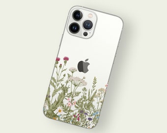 Nature's Blooms Wildflower Illustration iPhone Clear Skin | Floral Pattern iPhone Clear Skin | Nature Inspired iPhone Transparent Skin