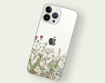 Nature&#39;s Blooms Wildflower Illustration iPhone Clear Skin | Floral Pattern iPhone Clear Skin | Nature Inspired iPhone Transparent Skin