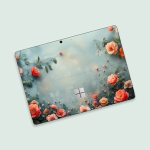 Fridfullt blommigt estetiskt Surface Pro skyddande skal | Delikat blommönster Surface Pro dekal | Rosa och orange blommor Surface Pro Wrap