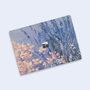 Impressionistic Flowers Surface Laptop and Surface Book Skin | Pink Floral and Blue Background Surface Laptop Studio Skin | Surface Wrap