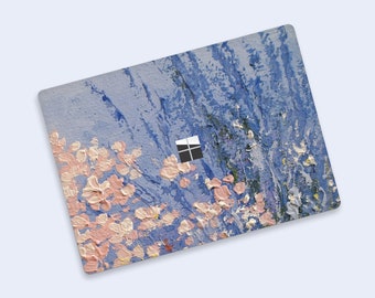 Skin pour Surface Laptop et Surface Book pour Surface Fleurs impressionnistes | Floral rose et fond bleu Skin de studio pour ordinateur portable Surface | Enveloppement de surface