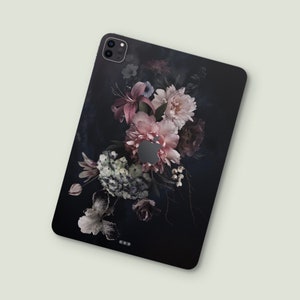 Black Background Pink and White Blossoms iPad Pro Skin | Dark Floral iPad Air Skin | Nature Inspired iPad Cover | Elegant Flowers iPad Wrap