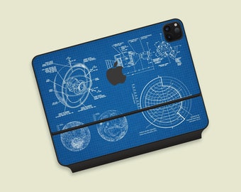 Technical Blueprint iPad Magic Keyboard Skin | Astronomical Design iPad Magic Keyboard Skin | Navy Blue Mechanical Scheme iPad Cover