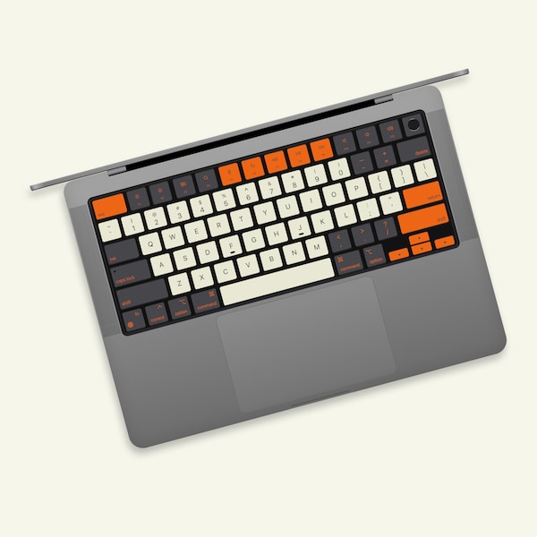 Bold Color Contrast MacBook Keyboard Stickers | Vibrant Colorful MacBook Keyboard Decal | Orange Accents & Light Beige MacBook Keyboard Wrap