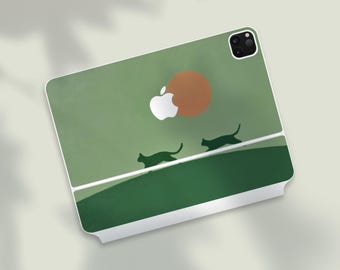 Minimalist Cat iPad Magic Keyboard Skin, Cat Silhouette Sunset Magic Keyboard Decal, Green Aesthetic Wrap