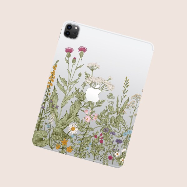 Nature's Blooms iPad Transparent Skin | Violet,Daisy & Herbaceous Plants iPad Skin | Wildflower Array and Country Garden iPad Clear Decal