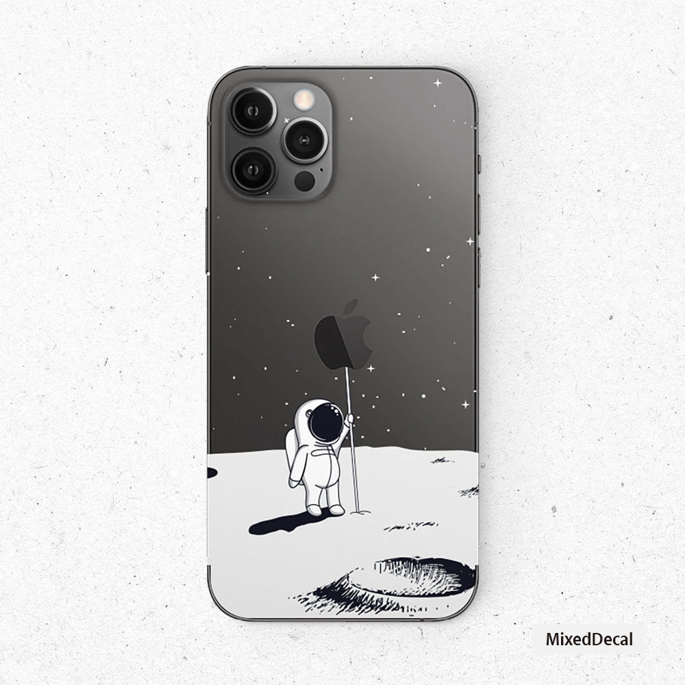 Moon Walk iPhone Pro 15 Skin, iPhone 15 Aerospace Space Theme Transparent Skin for iPhone Pro, Apple iPhone Accessories, Lunar Landing Skin