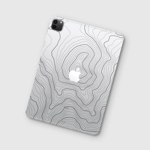 Transparente Carte topographique pour iPad Pro | Transparente à motif géométrique pour iPad Air | Skin protectrice transparente noire ou blanche pour iPad Pro