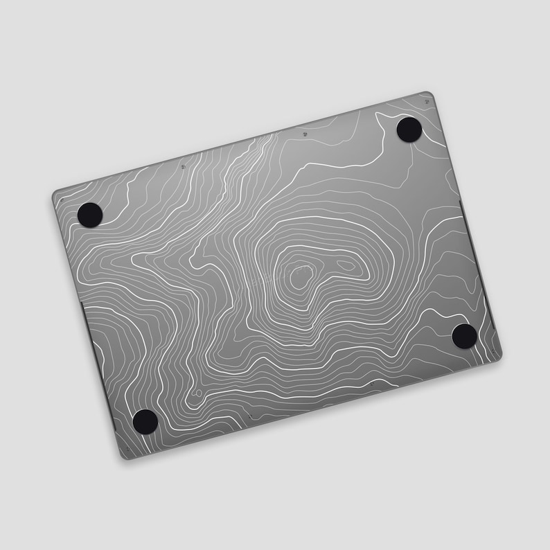 Geographic Contour Map MacBook Transparent Skin | Abstract Topography MacBook Pro Clear Protective Skin | Terrain Lines MacBook Air Decal White Pattern, Bottom Skin