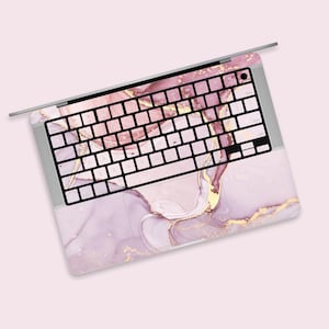 Pink Marble Pattern MacBook Keyboard and Palm Rest Skin | Pink Purple Mix MacBook Pro Decal | Pink & Gold Marble Design MacBook Air Cover