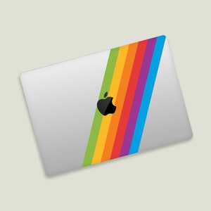 Retro Apple Logo Rainbow Stripes MacBook Transparent Skin | Vintage Apple Theme MacBook Transparent Skin | Classic Apple MacBook Clear Skin