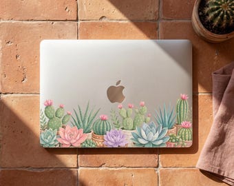 Clear Boho Cactus MacBook Air Skin, Watercolor Succulent MacBook Decal, Nature Lover Laptop Wrap
