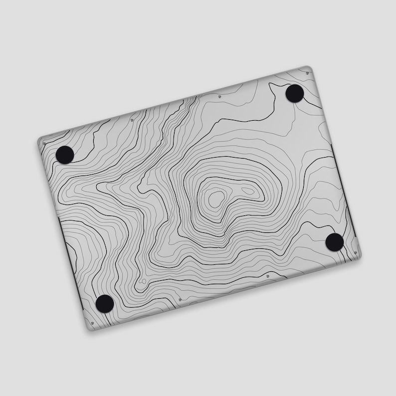 Geographic Contour Map MacBook Transparent Skin | Abstract Topography MacBook Pro Clear Protective Skin | Terrain Lines MacBook Air Decal Black Pattern, Bottom Skin